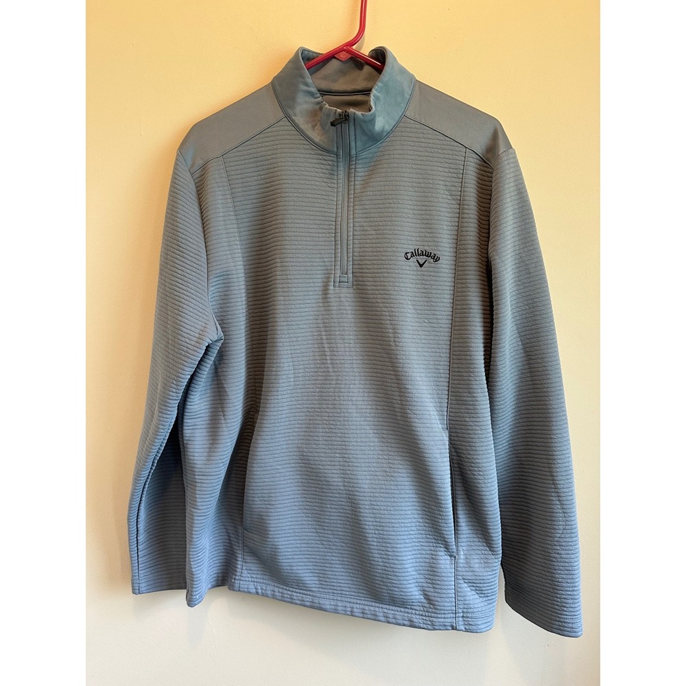 Callaway Opti-Dri Women L Blue Gray Ribbed Quarter Zip Golf Pullover Jacket